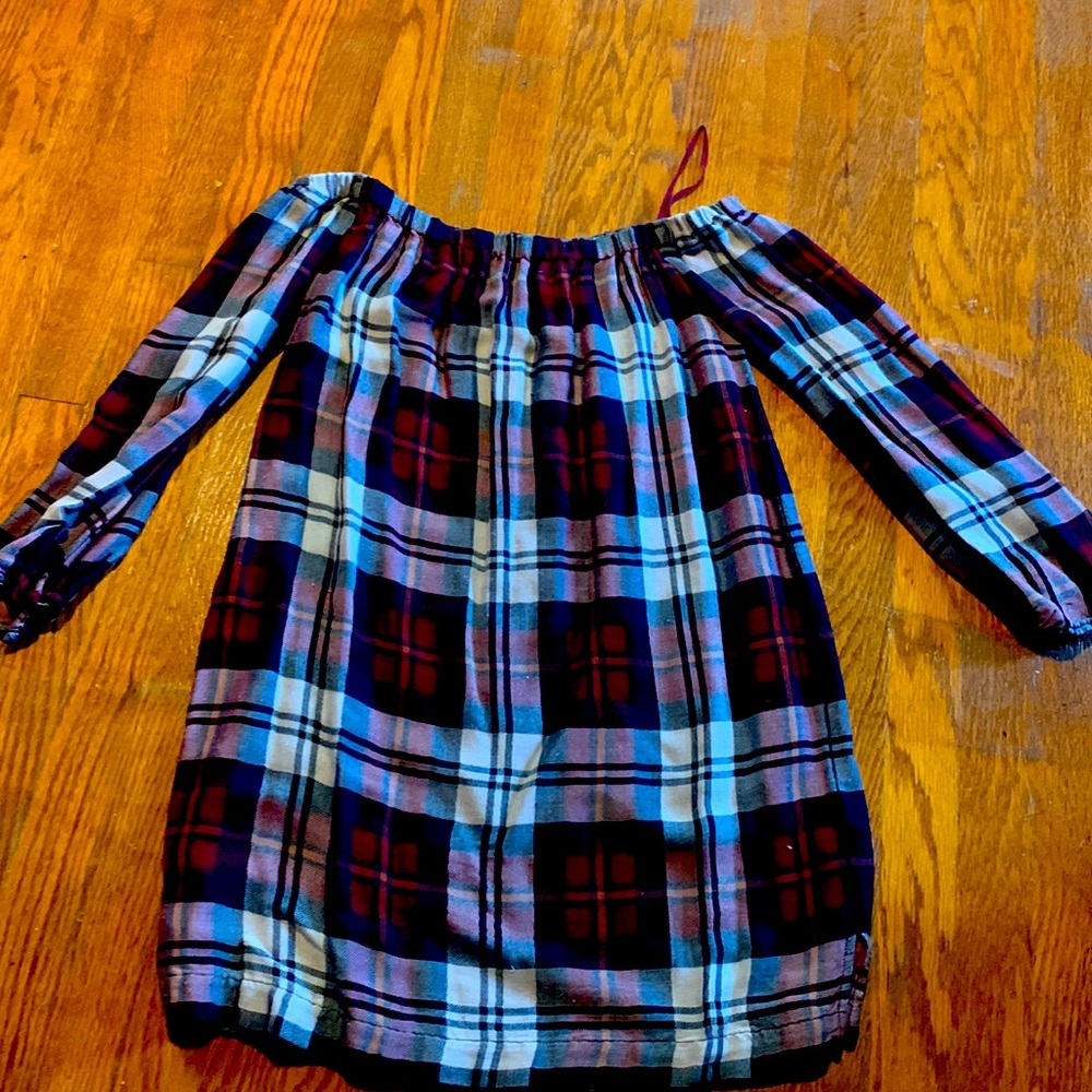 off-the-shoulder red plaid dress